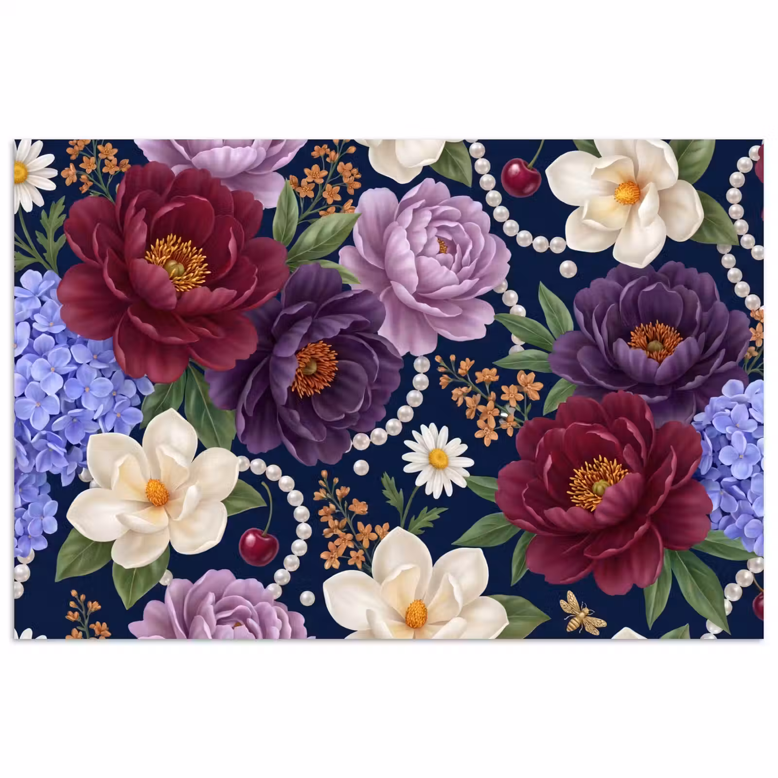 Poster - Bloemen - Parels - Decoratie - Modern - Blauw — 1
