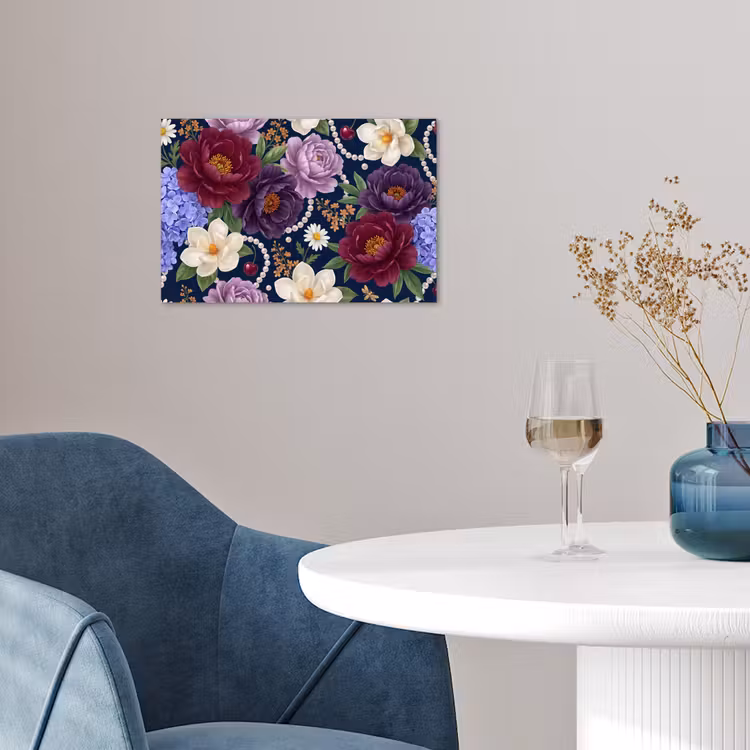 Poster - Bloemen - Parels - Decoratie - Modern - Blauw — 4