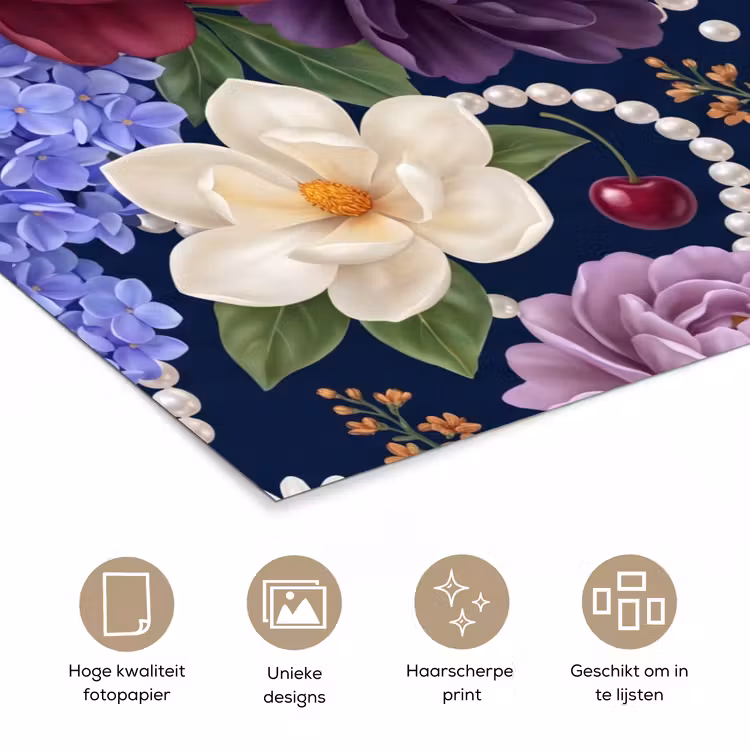 Poster - Bloemen - Parels - Decoratie - Modern - Blauw — 5