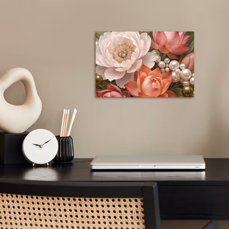 Poster - Bloemen - Parels - Elegant - Roze - Wit — 2