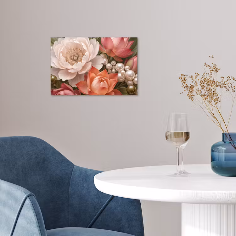 Poster - Bloemen - Parels - Elegant - Roze - Wit — 4