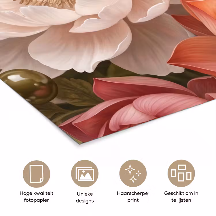 Poster - Bloemen - Parels - Elegant - Roze - Wit — 5