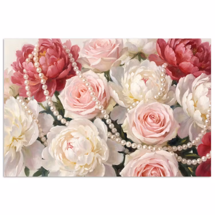 Poster - Bloemen - Parels - Romantiek - Klassiek - Roze — 1