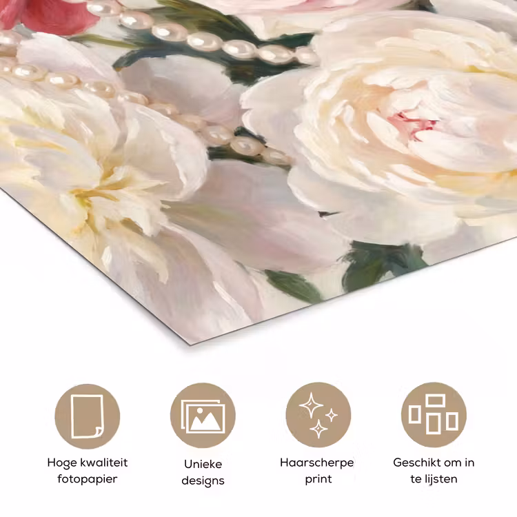 Poster - Bloemen - Parels - Romantiek - Klassiek - Roze — 5