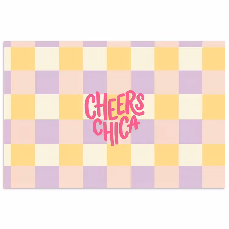 Poster - Cheers Chica - Ruitjes - Lila - Geel — 1