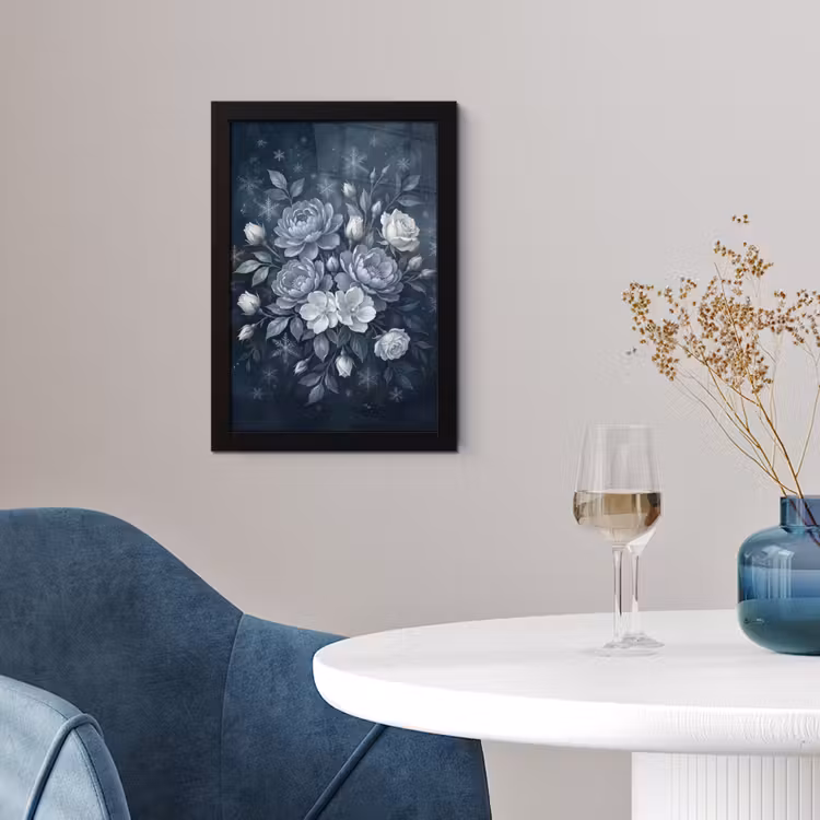 Poster met lijst - Bloemen - Boeket - Winter - Abstract - Blauw — 2