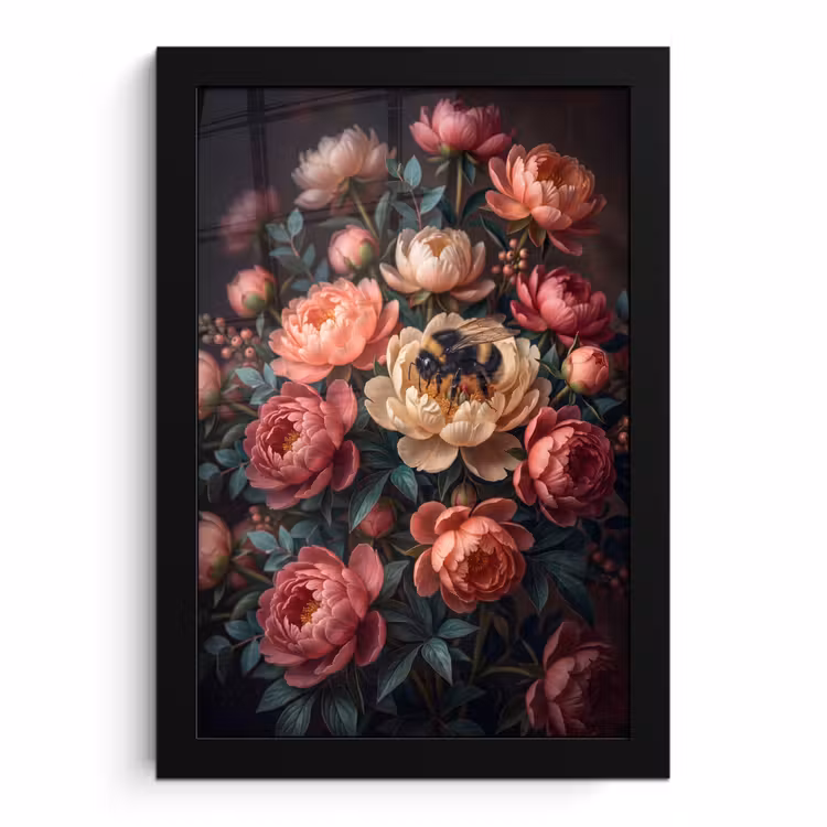 Poster met lijst - Bloemen - Insect - Natuur - Roze — 1