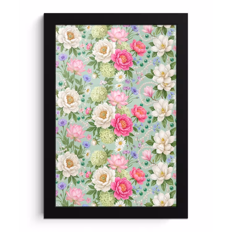 Poster met lijst - Bloemen - Patroon - Botanisch - Groen — 1
