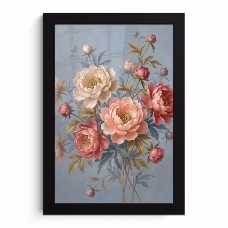 Poster met lijst - Bloemen - Roze - Beige - Modern - Natuur — 1