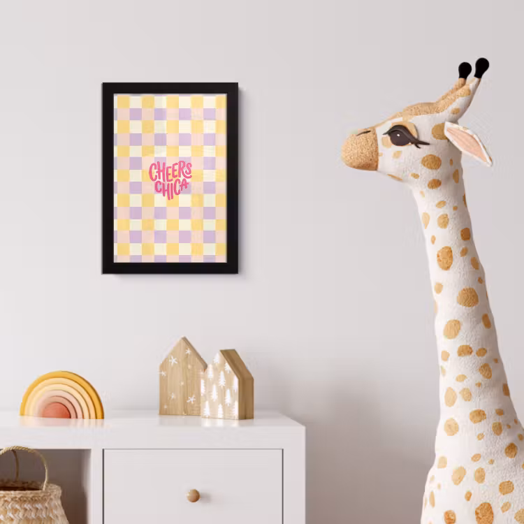 Poster met lijst - Cheers Chica - Ruitjes - Lila - Geel — 5