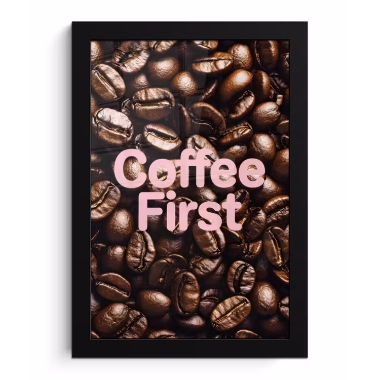 Poster met lijst - Coffee First - Koffiebonen - Roze — 1