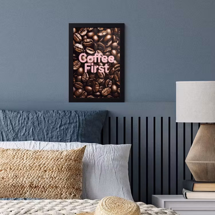 Poster met lijst - Coffee First - Koffiebonen - Roze — 4