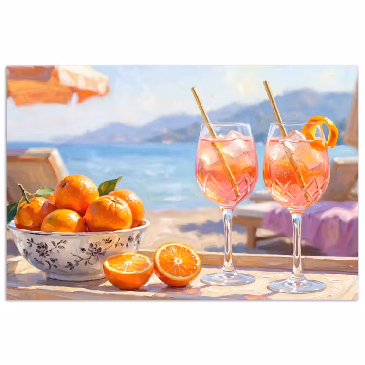 Poster - Drank - Glazen - Strand - Zomer - Oranje — 1