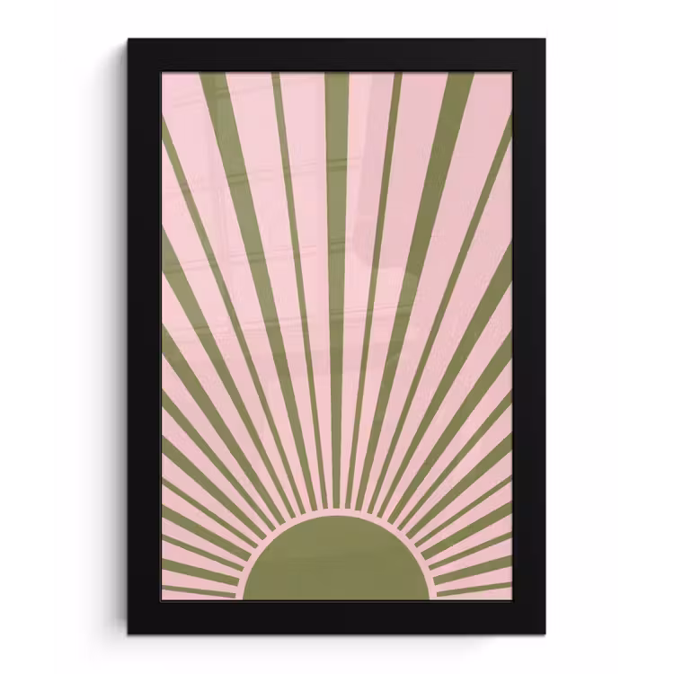 Poster met lijst - Abstract - Stralen - Grafisch - Roze - Groen — 1