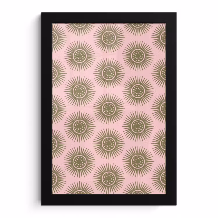 Poster met lijst - Bloemen - Patroon - Abstract - Roze - Groen — 1