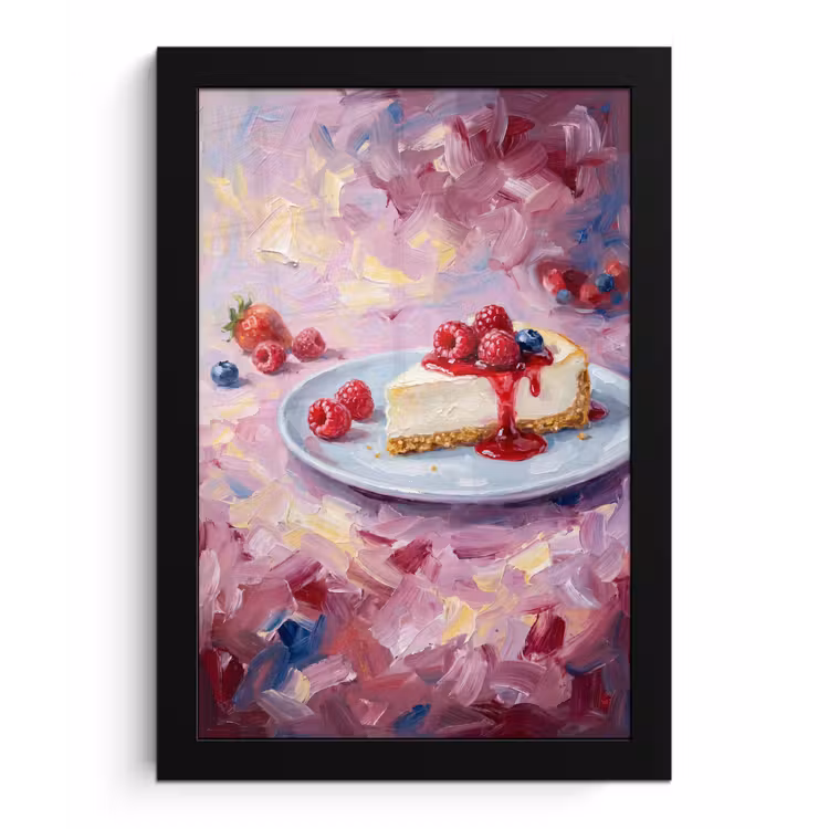 Poster met lijst - Eten - Cheesecake - Bessen - Abstract - Roze — 1
