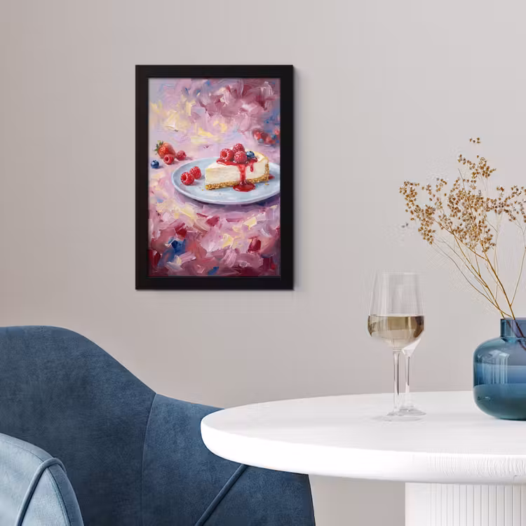 Poster met lijst - Eten - Cheesecake - Bessen - Abstract - Roze — 2
