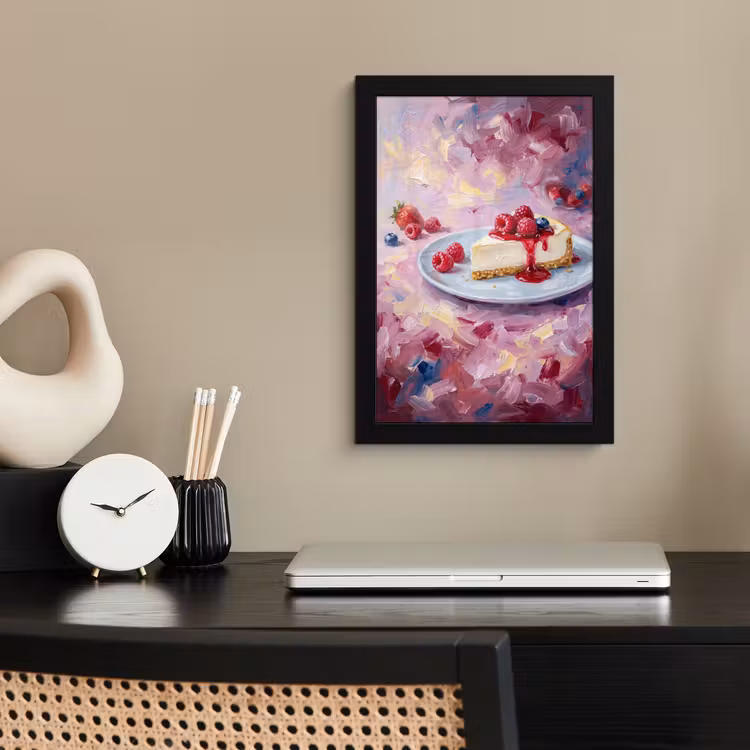 Poster met lijst - Eten - Cheesecake - Bessen - Abstract - Roze — 3