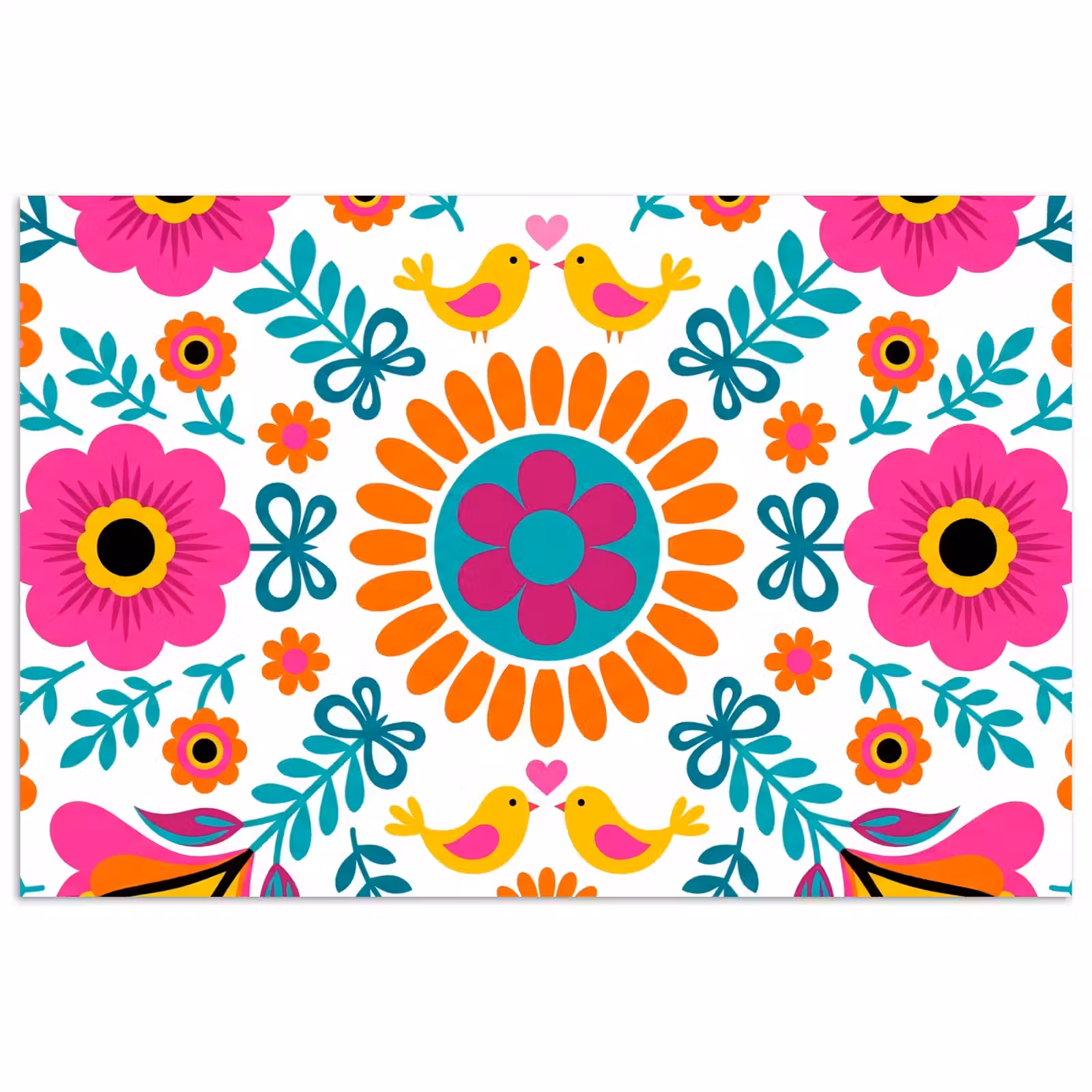 Poster - Bloemen - Vogel - Patroon - Kleurrijk - Modern — 1