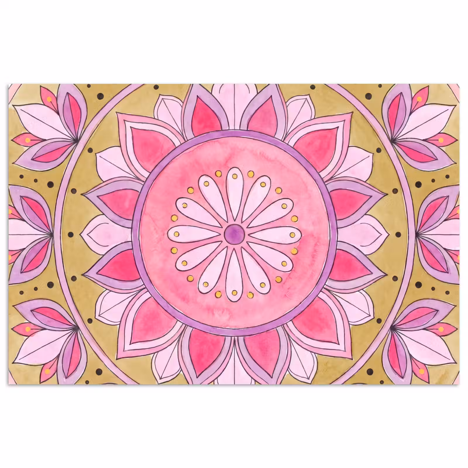 Poster - Mandala - Patroon - Kunst - Aquarel - Roze — 1