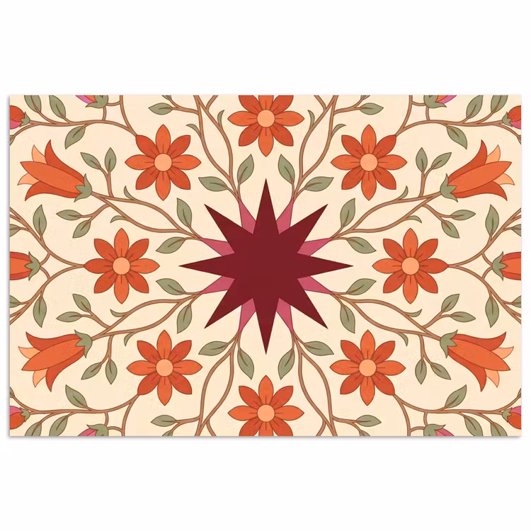 Poster - Bloemen - Mandala - Decoratief - Rood — 1