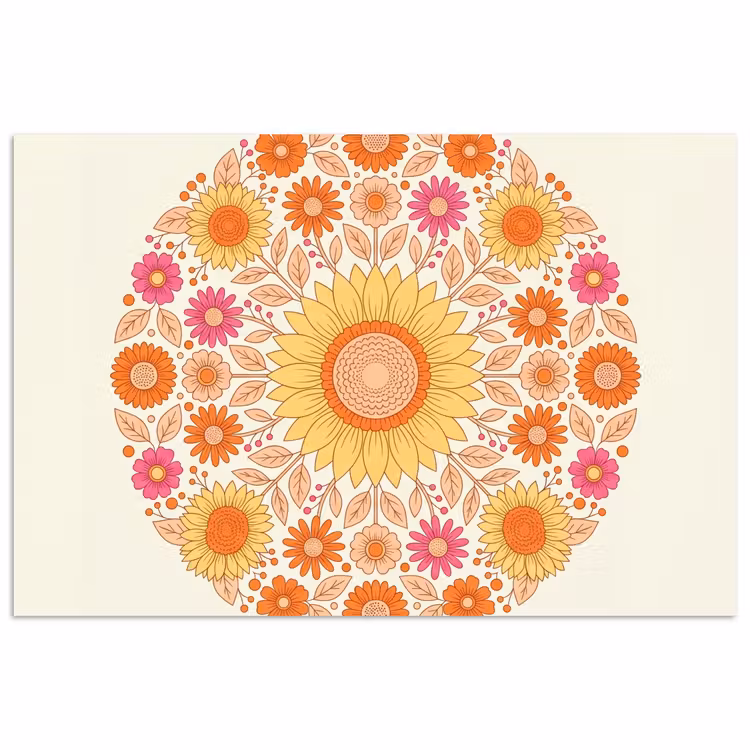 Poster - Bloemen - Mandala - Patroon - Kleurrijk — 1