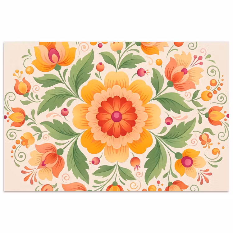 Poster - Bloemen - Patroon - Decoratief - Oranje — 1