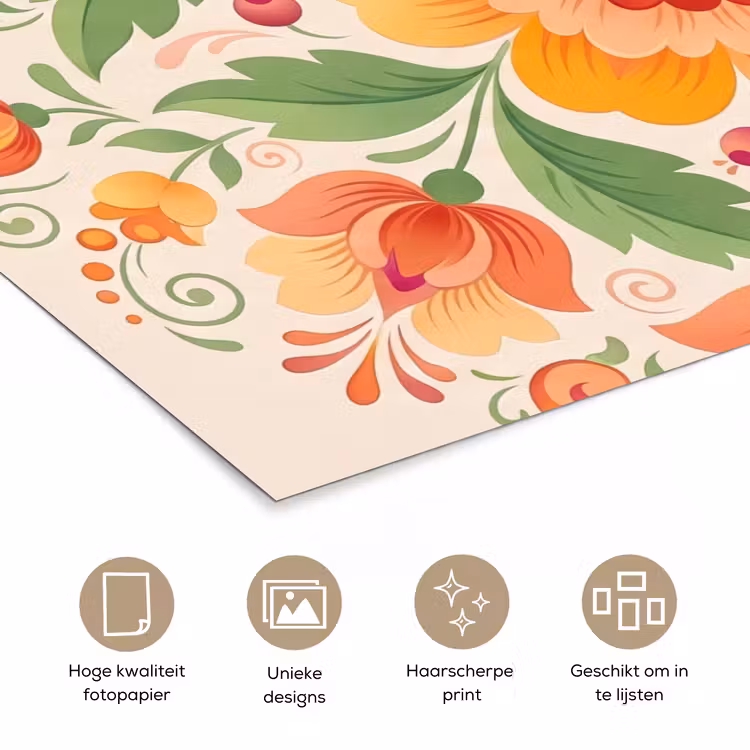 Poster - Bloemen - Patroon - Decoratief - Oranje — 5