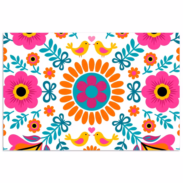 Poster - Bloemen - Vogel - Patroon - Kleurrijk - Modern — 1