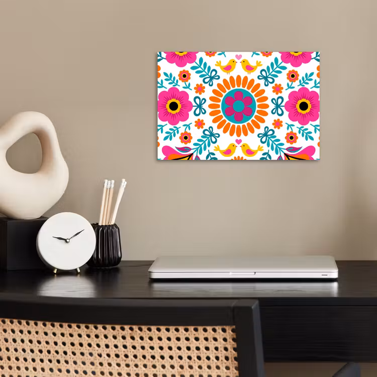 Poster - Bloemen - Vogel - Patroon - Kleurrijk - Modern — 2