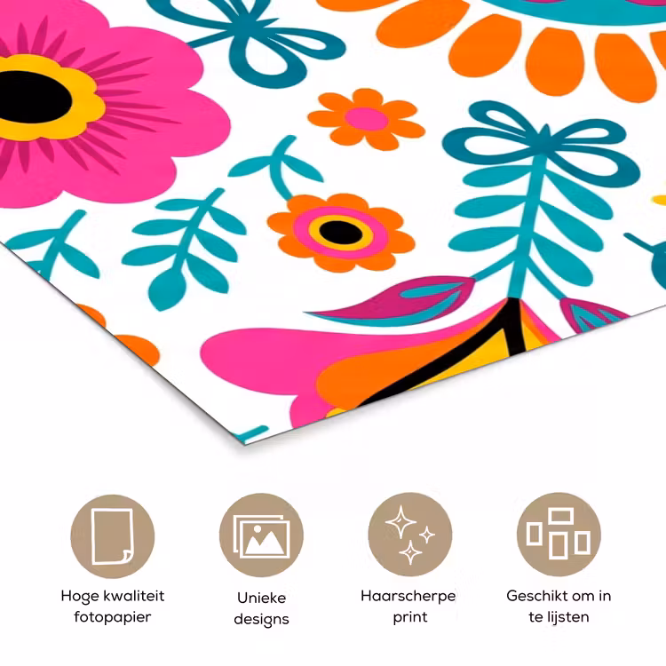 Poster - Bloemen - Vogel - Patroon - Kleurrijk - Modern — 5