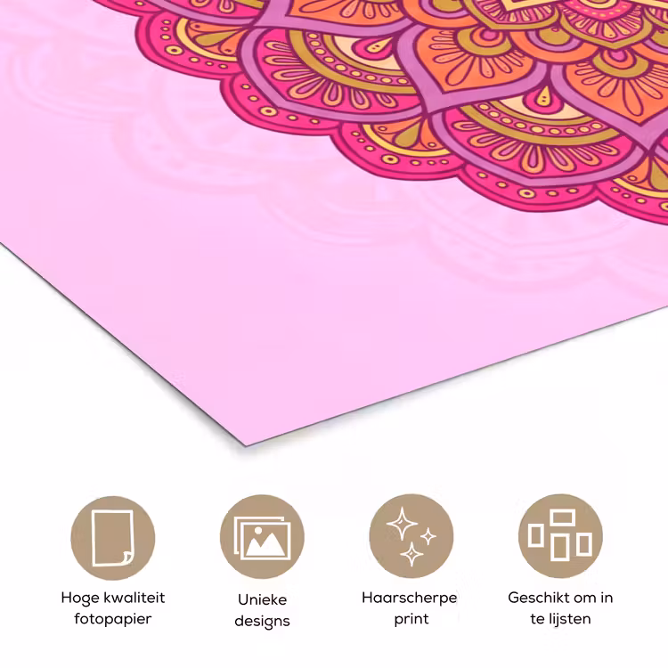 Poster - Mandala - Cirkel - Spiritueel - Oosters - Roze — 5