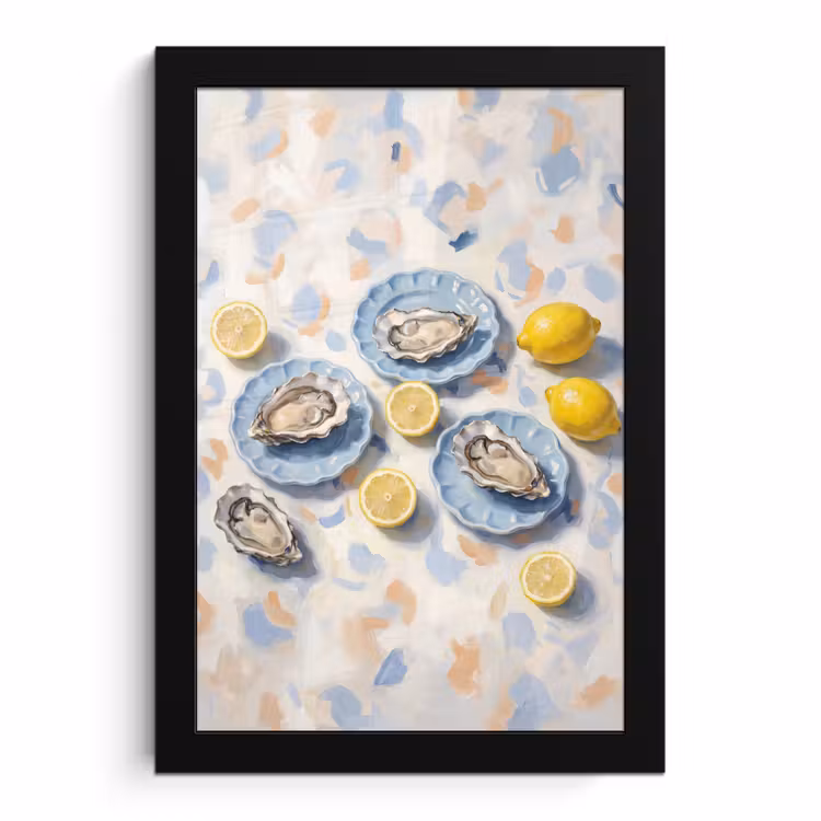 Poster met lijst - Eten - Oesters - Citroenen - Modern - Geel — 1