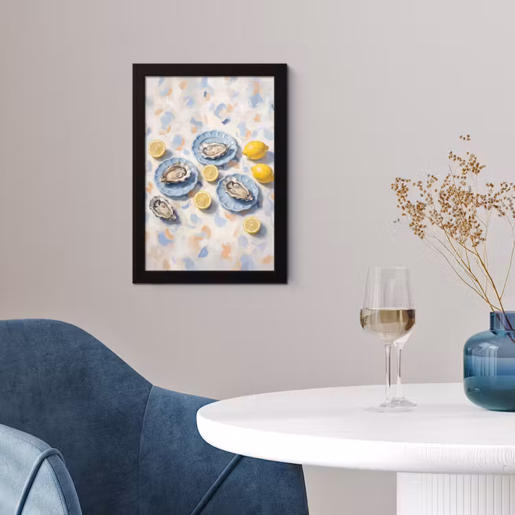 Poster met lijst - Eten - Oesters - Citroenen - Modern - Geel — 2