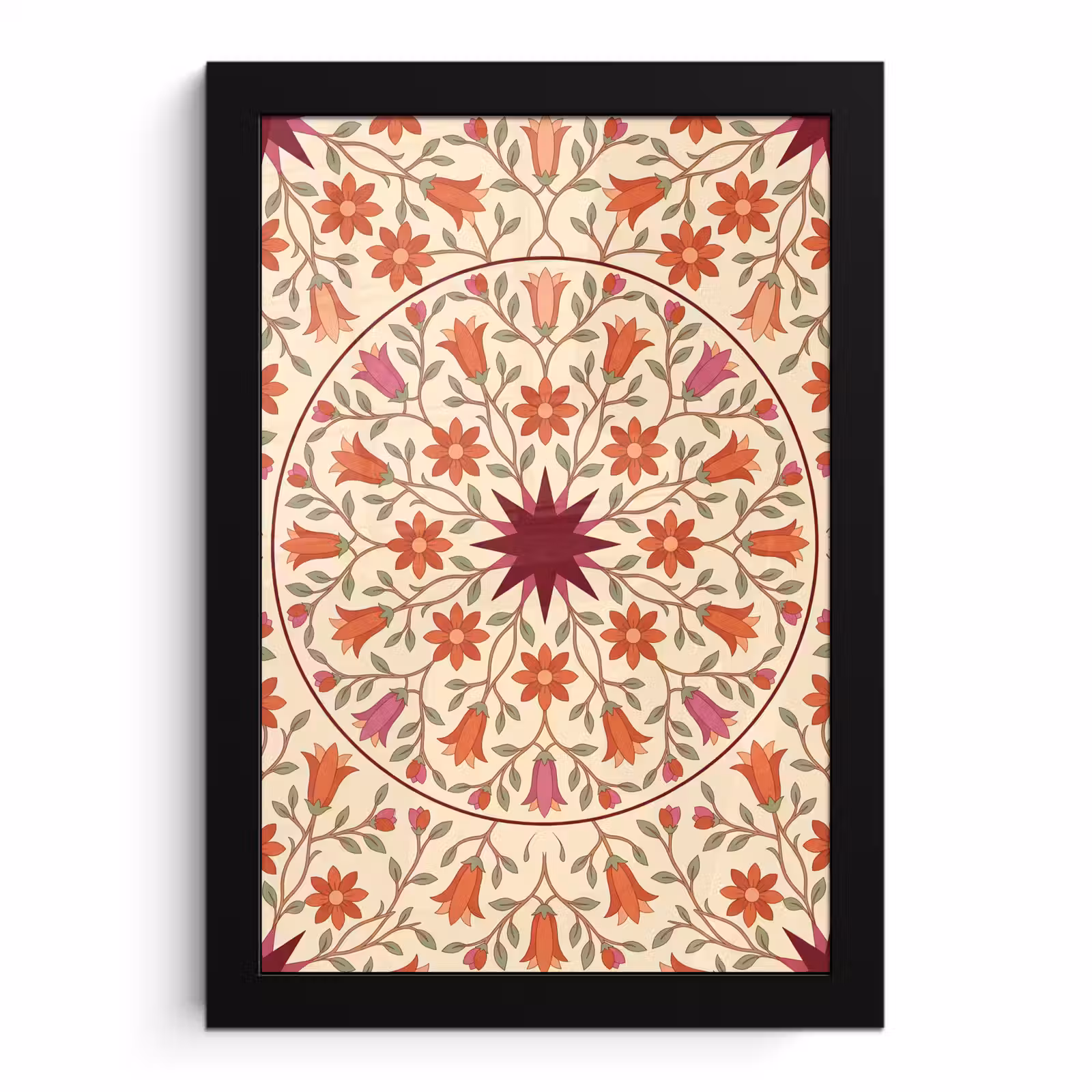 Poster met lijst - Bloemen - Mandala - Decoratief - Rood — 1