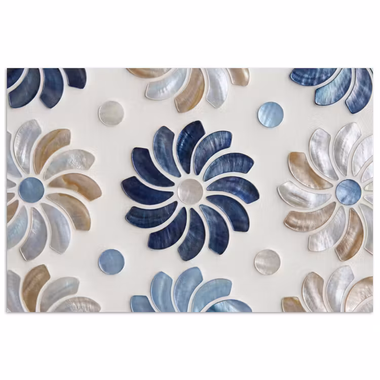 Poster - Bloemen - Parelmoer - Abstract - Patroon - Blauw — 1