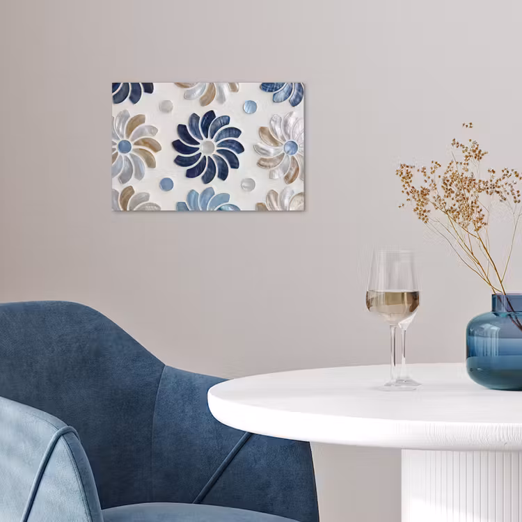 Poster - Bloemen - Parelmoer - Abstract - Patroon - Blauw — 4