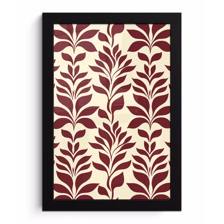 Poster met lijst - Abstract - Bladeren - Burgundy — 1