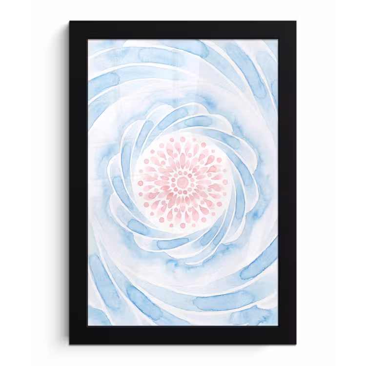 Poster met lijst - Abstract - Bloemvorm - Aquarel - Roze - Blauw — 1