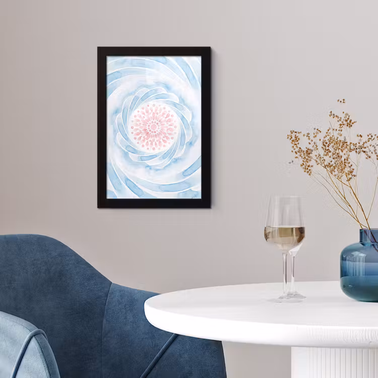 Poster met lijst - Abstract - Bloemvorm - Aquarel - Roze - Blauw — 2