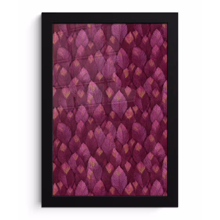 Poster met lijst - Bladeren - Patroon - Burgundy — 1