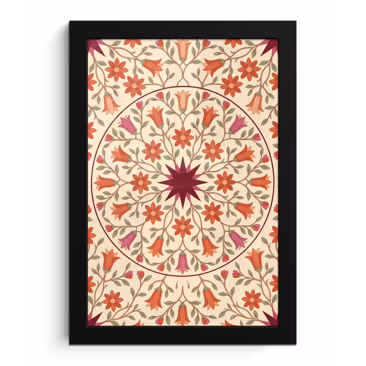 Poster met lijst - Bloemen - Mandala - Decoratief - Rood — 1