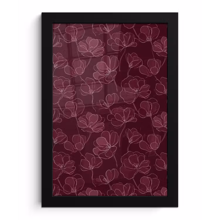 Poster met lijst - Bloemen - Patroon - Bordeauxrood — 1