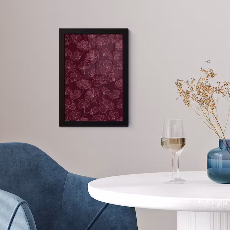Poster met lijst - Bloemen - Patroon - Bordeauxrood — 2
