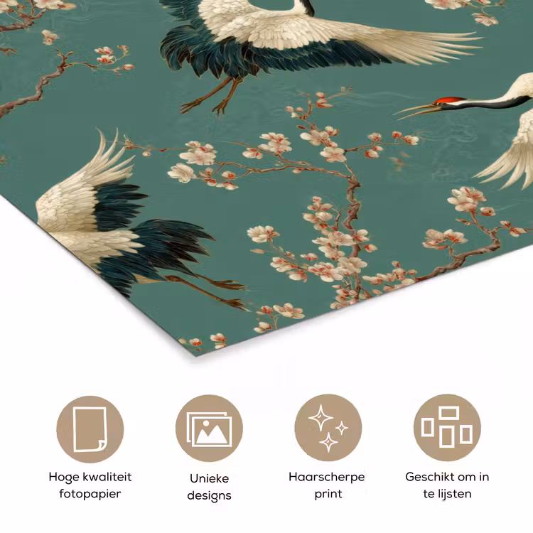 Poster - Kersenbloesem - Kraamvogels - Groen — 5