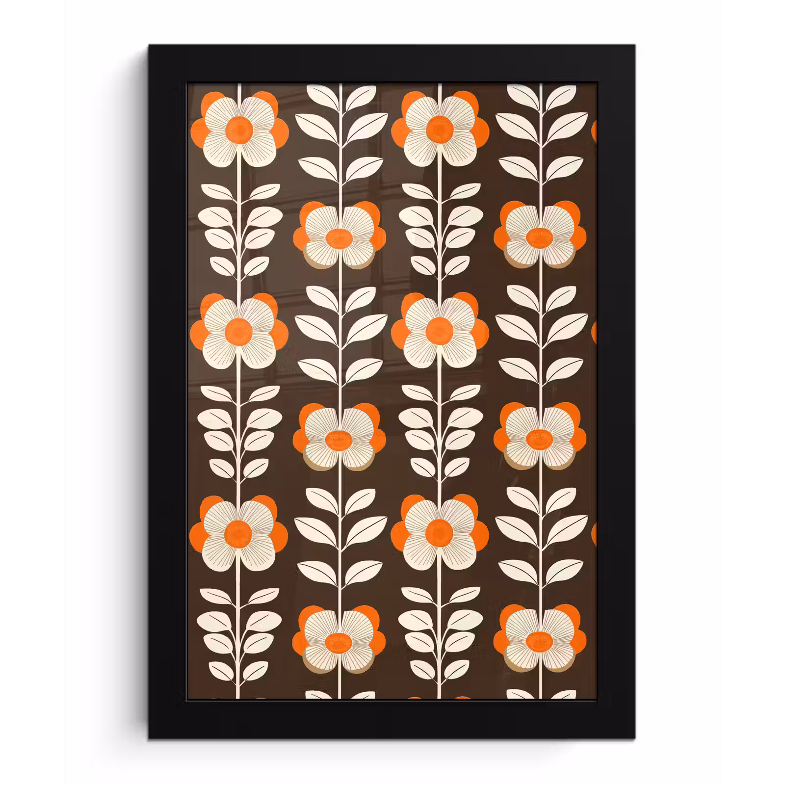 Poster met lijst - Bloemen - Retro - Bruin — 1