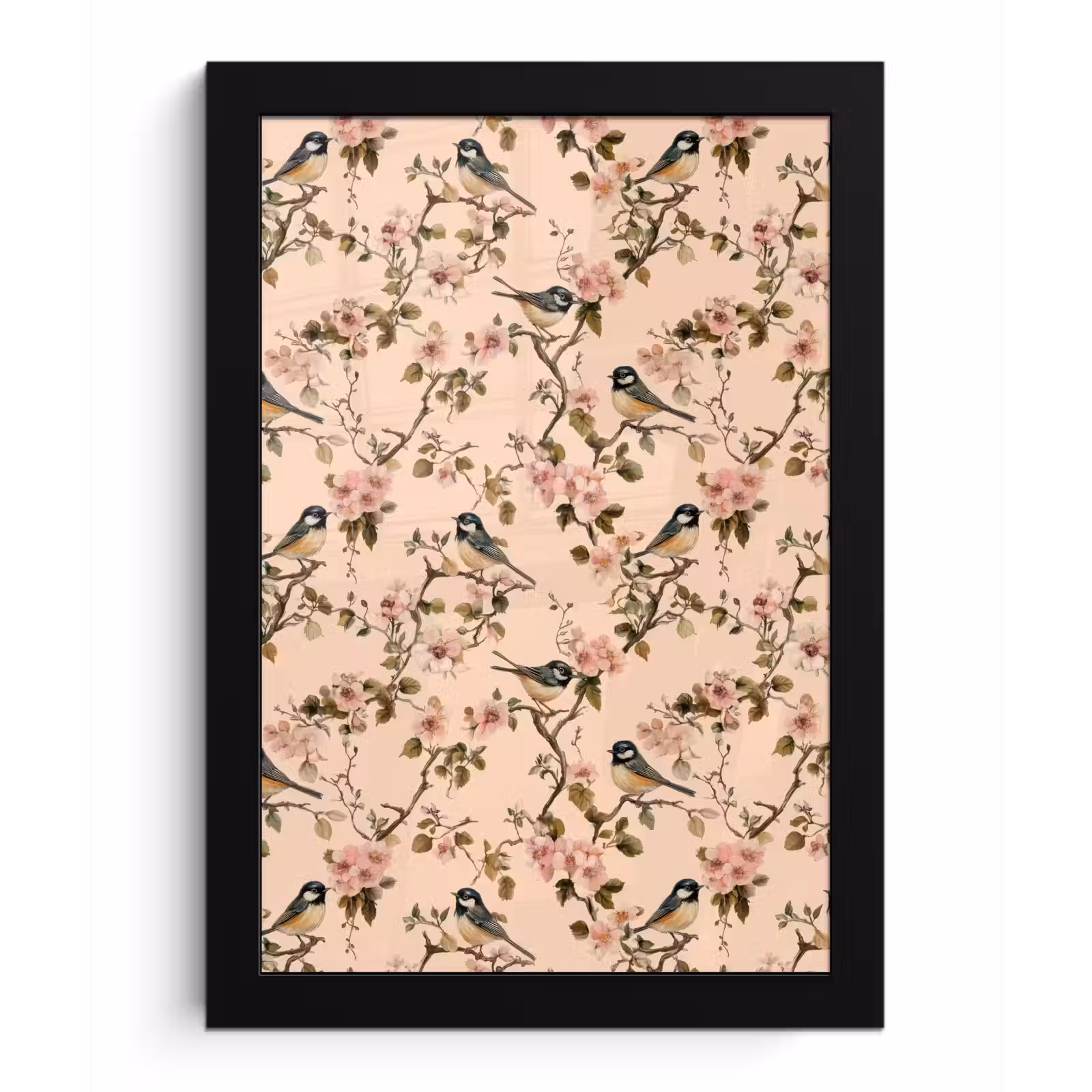 Poster met lijst - Bloesem - Koolmees - Roze — 1