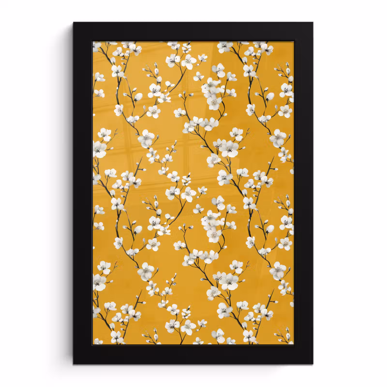 Poster met lijst - Bloesemtak - Aquarel - Geel — 1