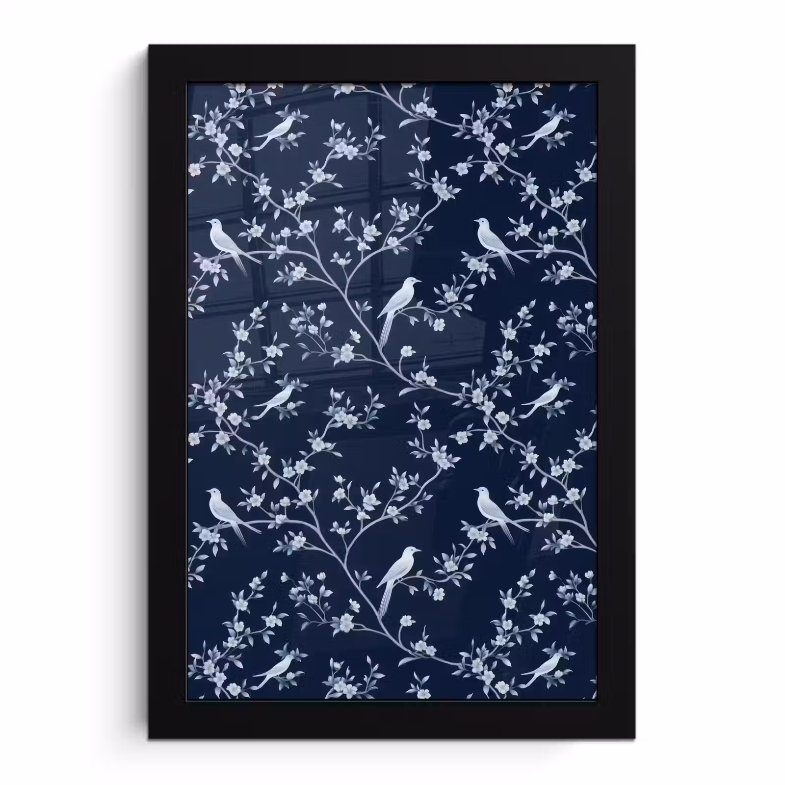 Poster met lijst - Grafisch - Bloesemtak - Blauw — 1