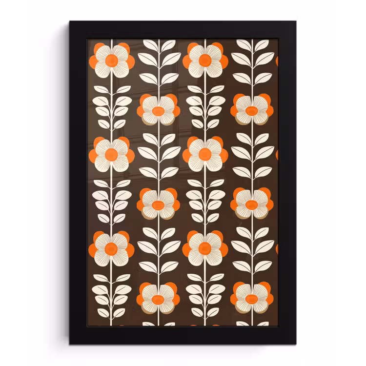 Poster met lijst - Bloemen - Retro - Bruin — 1